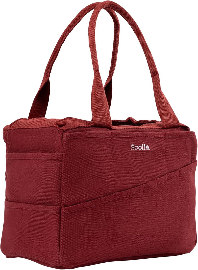 Soolla Studio Bag: Art Supply Organizer & Pottery Tool Bag, Washable Craft Tote, Knitting Yarn Holder, Crochet Projects, 30 Pockets, 20+ Canvas Colors, Gift for Artists & Teachers (Sangria Red) - Image 2